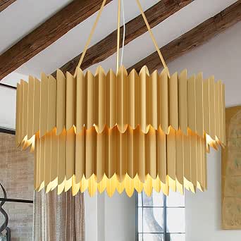 TOCHIC Drum Chandelier for Dining Room, Gold Finish, 24 Inches