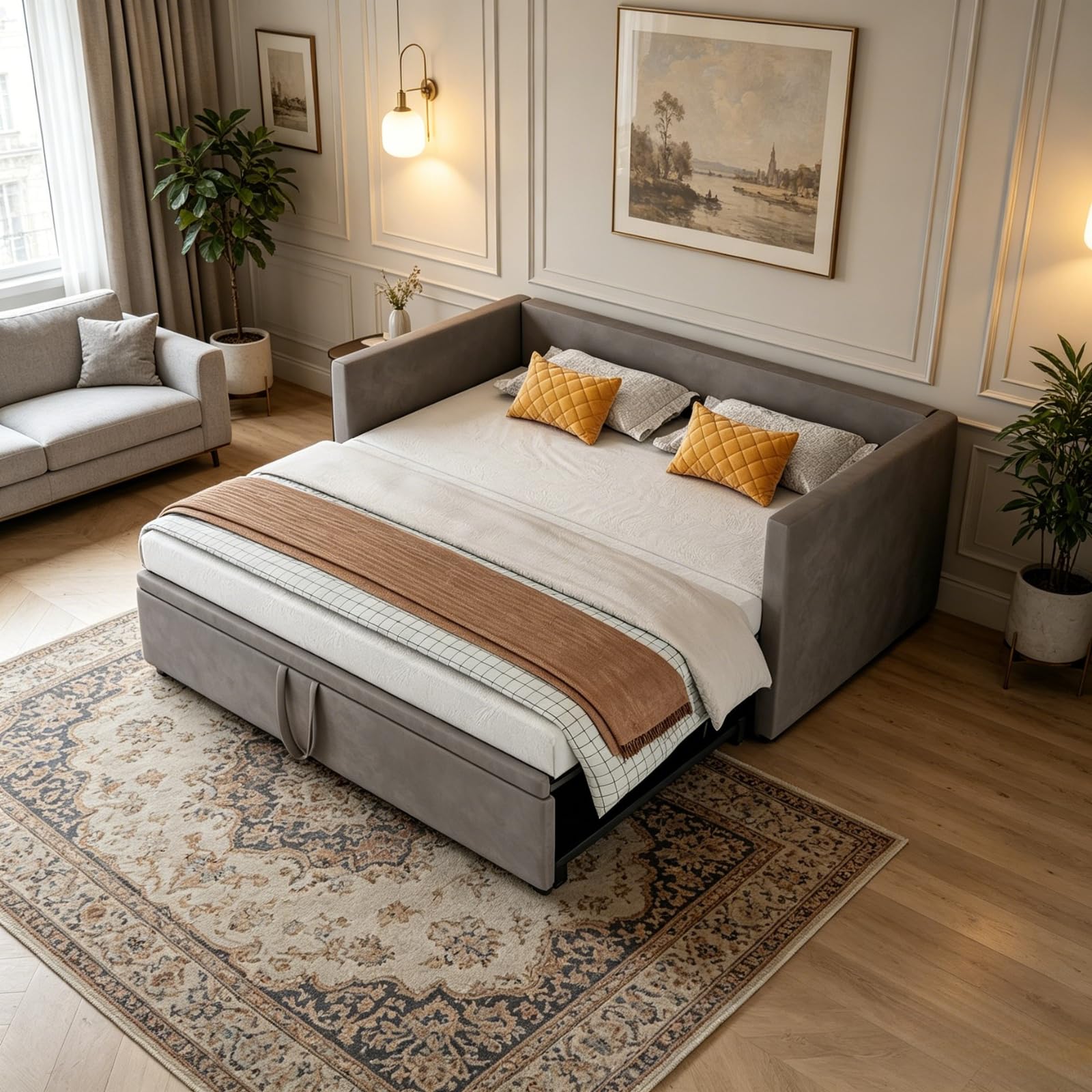Divano letto multifunzionale allungabile 90/180 x 200 cm, divano allungabile a 2 posti con funzione di sonno e rete a doghe in velluto, ideale per soggiorno e camera degli ospiti (senza materasso)
