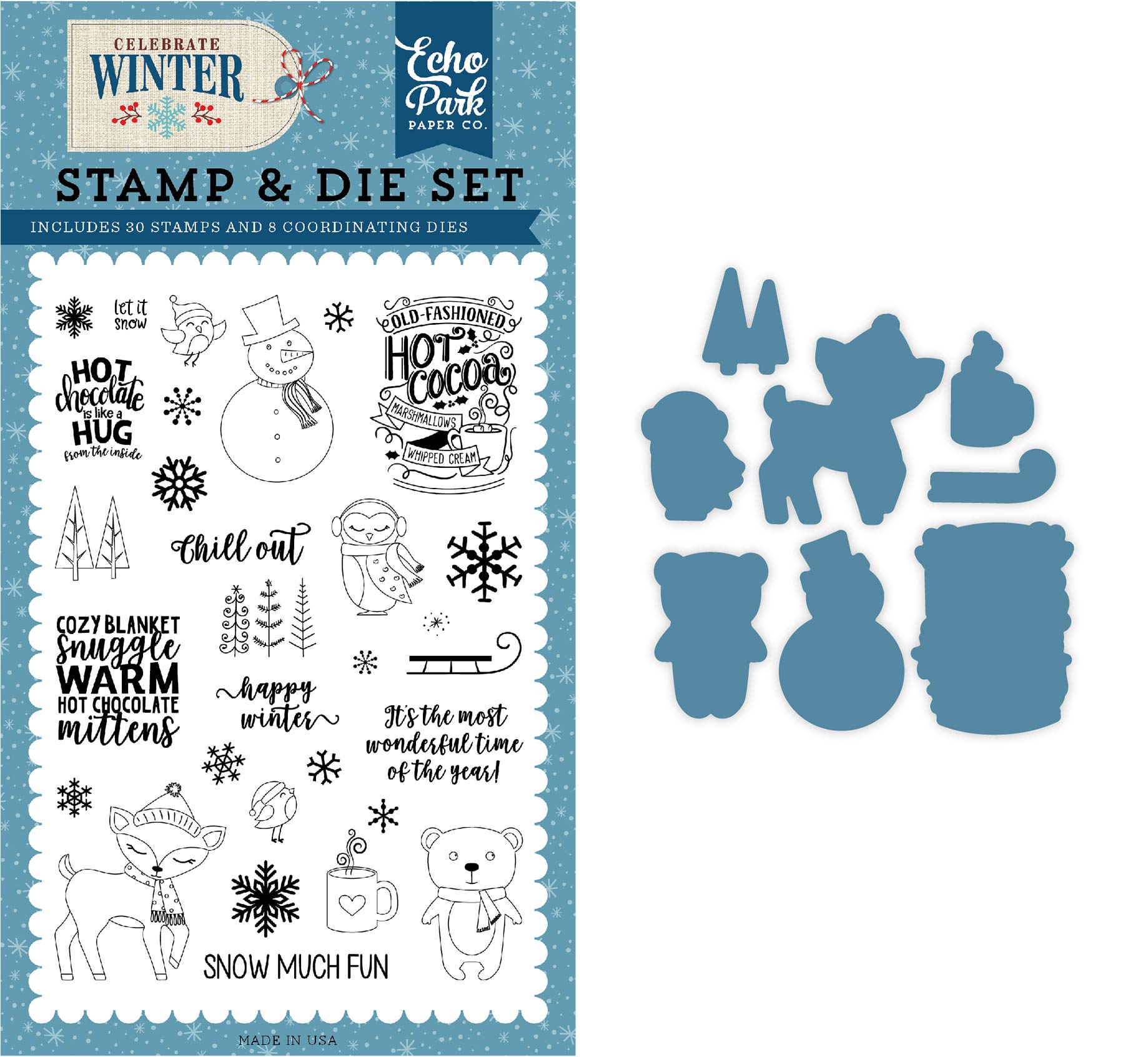 Echo Park Paper Company Happy Winter Die & Stamp Set die, stamp, Red, Blue, Navy, Green, White