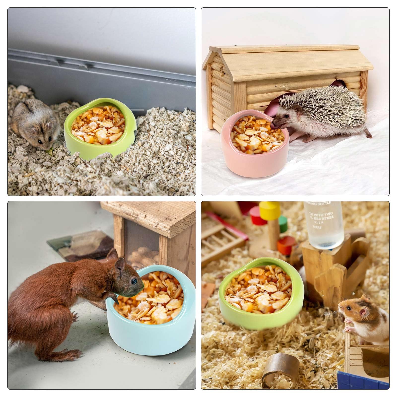 Lot de 3 Bols en Céramique pour Hamster - Gamelles Anti-morsure pour Animaux de Compagnie (Rose, Bleu, Vert)