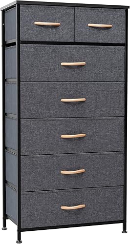 Crestlive Products Torre de almacenamiento vertical para aparador, marco de acero resistente, parte superior de madera, cubos de tela fáciles de