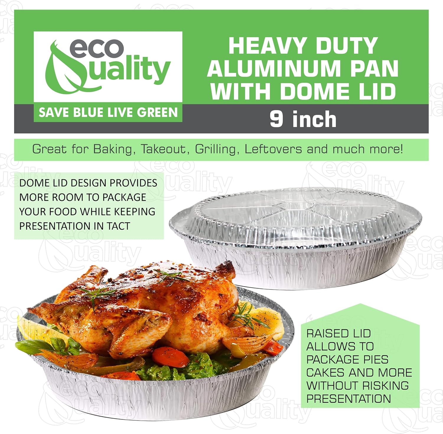 EcoQuality 9" Round Aluminum Foil Pans with Clear Lids - Disposable Containers with Foldable Walls for Pie Baking, Cooking, Serving, Reheating, and Storing - Freezer and Oven Safe Tart Pan 200 Pack