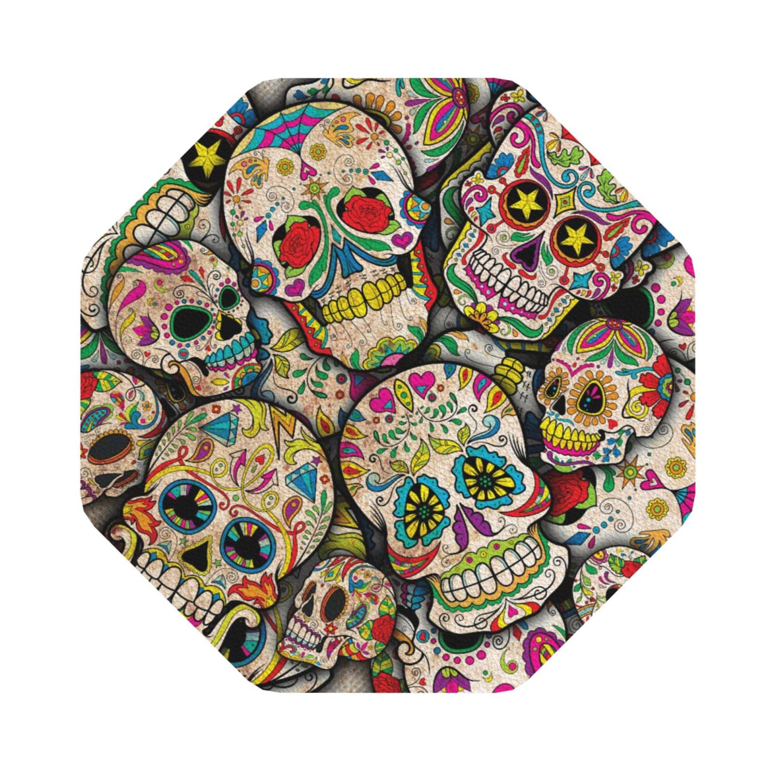 skull PU Leather Coasters Set of 6 Octagon Drink Coasters