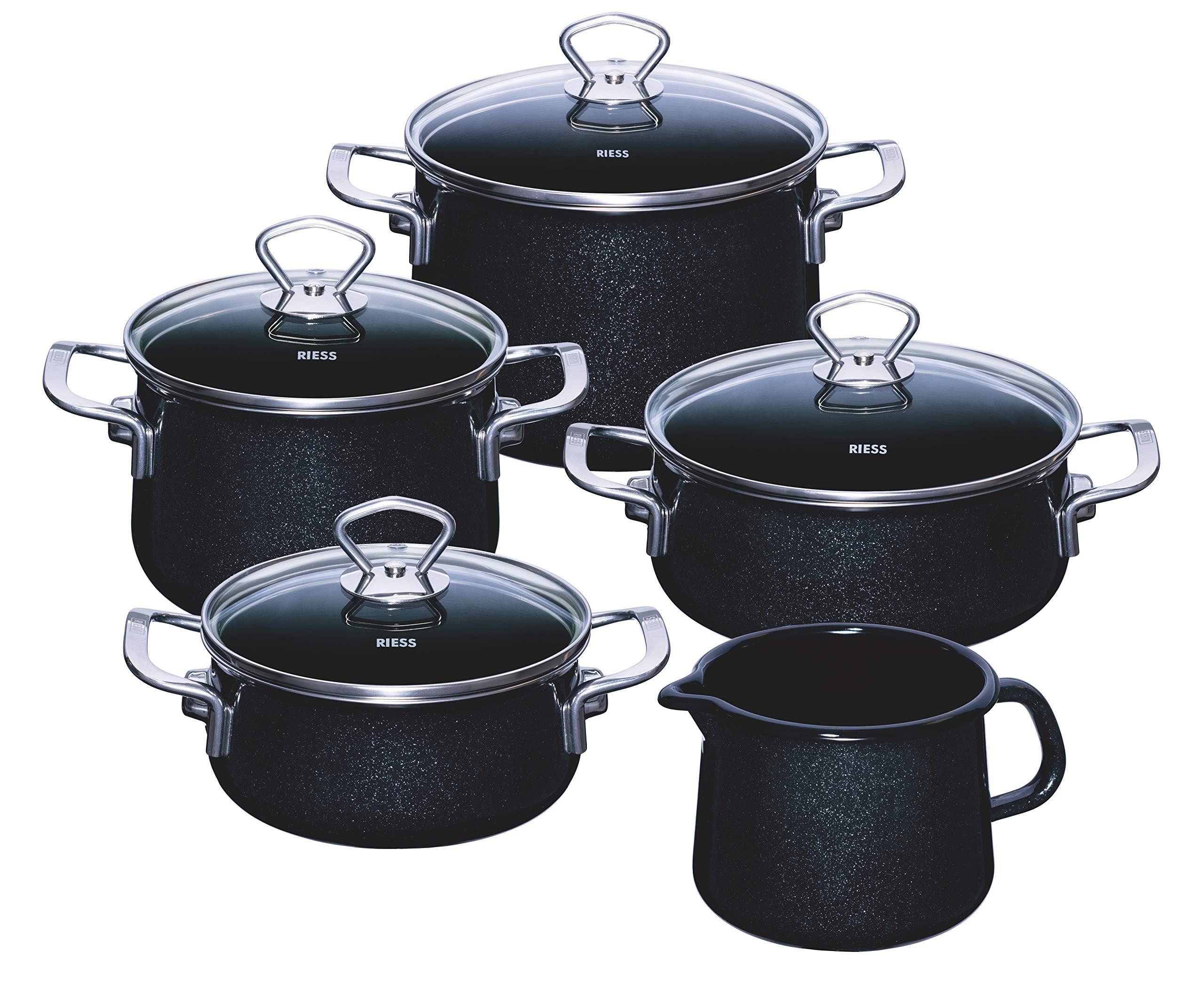 Generisch Riess 0584-009 - Set famiglia 5 pezzi in acciaio smaltato Black Magic, 7,74 kg, 28,5 x 48,5 x 39 cm, colore: nero