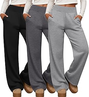 Neer 3 Pack Women's Lounge Pants Wide Leg Yoga Pant with Pocket Ribbed Wide