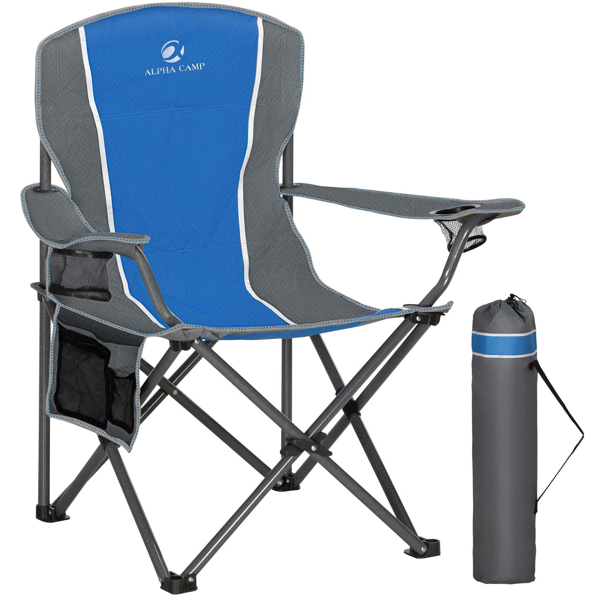 ALPHA CAMP Camping Chairs for Adults Folding Camping Chair with Cup Holder & Side Pocket Heavy Duty Camping Chair with High Back Up to 160kg, Foldable And Portable, Blue