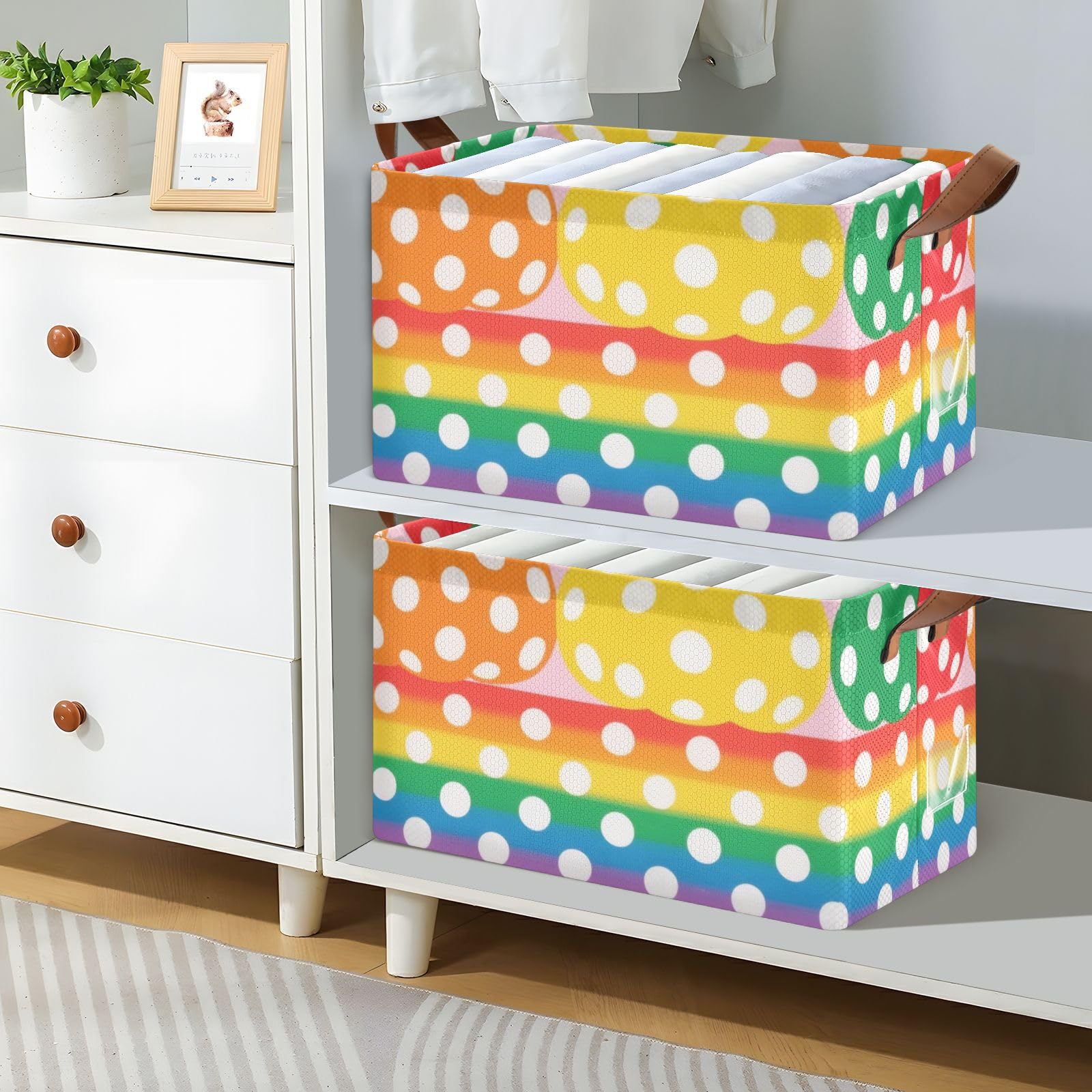 KLL Kolorowe kropki dynia tkanina składane kosze do przechowywania z uchwytami pudełka do przechowywania kostki organizer na półki szafy książki 2 szt. cajas de almacenamiento para closet
