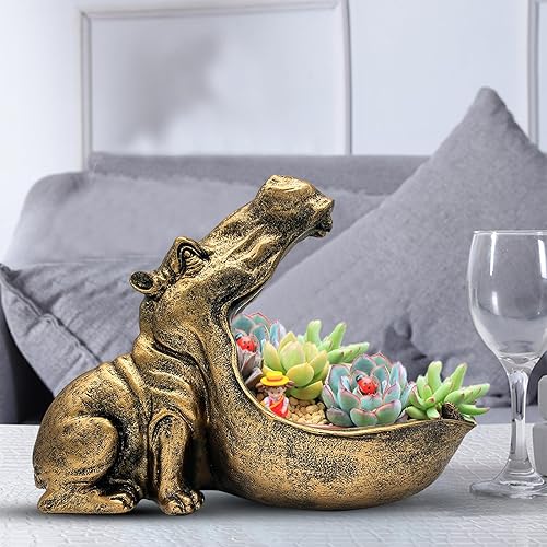 Miniatura 5 de Estatua de hipopótamo, figura de hipopótamo, escultura para el hogar con resina, tarro de caramelo de hipopótamo, cuenco para dulces para escritorio
