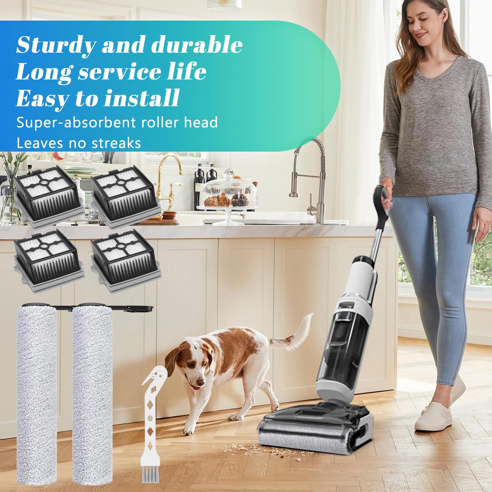 Zestaw akcesoriów do odkurzaczy Tineco Floor One Stretch S6/S7 Stretch Ultra/Switch S6 na mokro i na sucho, 7-częściowy zestaw akcesoriów, 2 szczotki + 4 filtry + 1 szczotka do czyszczenia