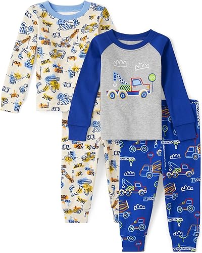 Miniatura 2 de The Children's Place Conjunto de pijama de 4 piezas con camiseta de manga larga y pantalones ajustados para bebés y niños pequeños, 100% algodón