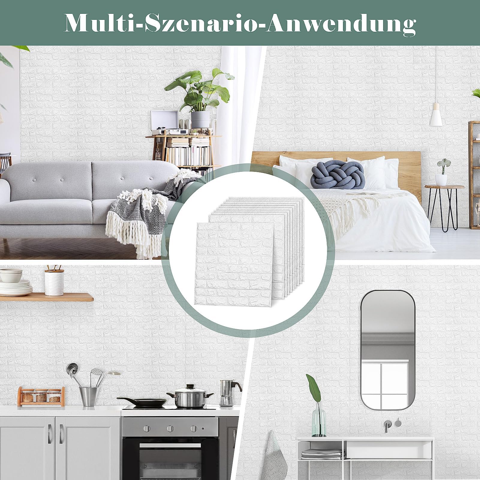 AllRight 20 Stück 3D Wandpaneele Selbstklebend Tapete Steinoptik Wandverkleidung 77 x 70 cm Wasserdicht Wall Panels Wandtattoos Küche Ziegelstein Wandaufkleber Wandplatten Weiß für Wanddeko