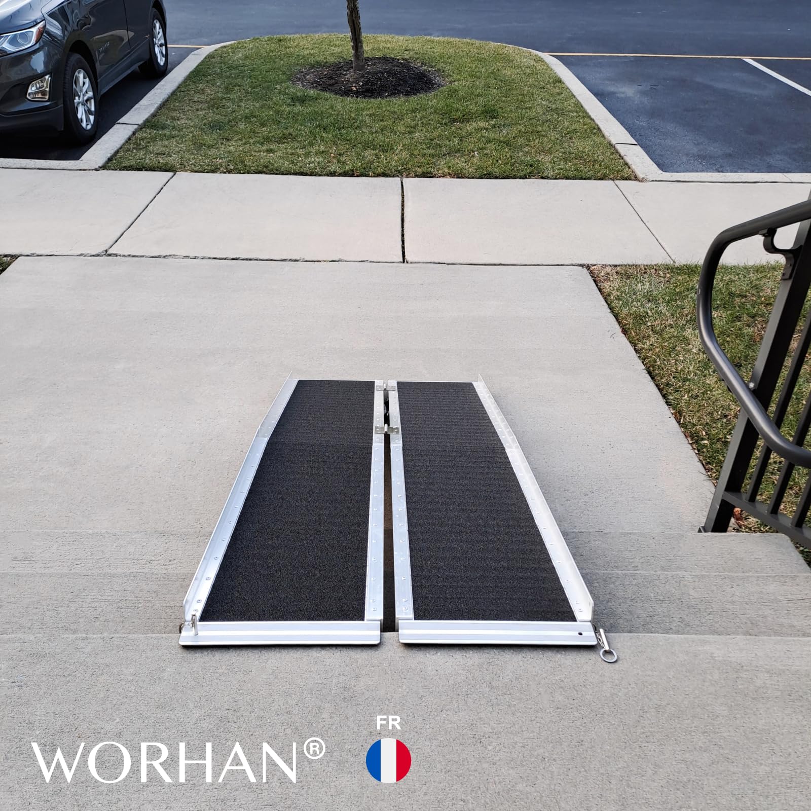 1.53m Rampe Alu Pliable Valise Fauteuil Roulant Chargement Scooter Plate-Forme Aluminium Anodisé Antidérapante Elevée 153cm R5J