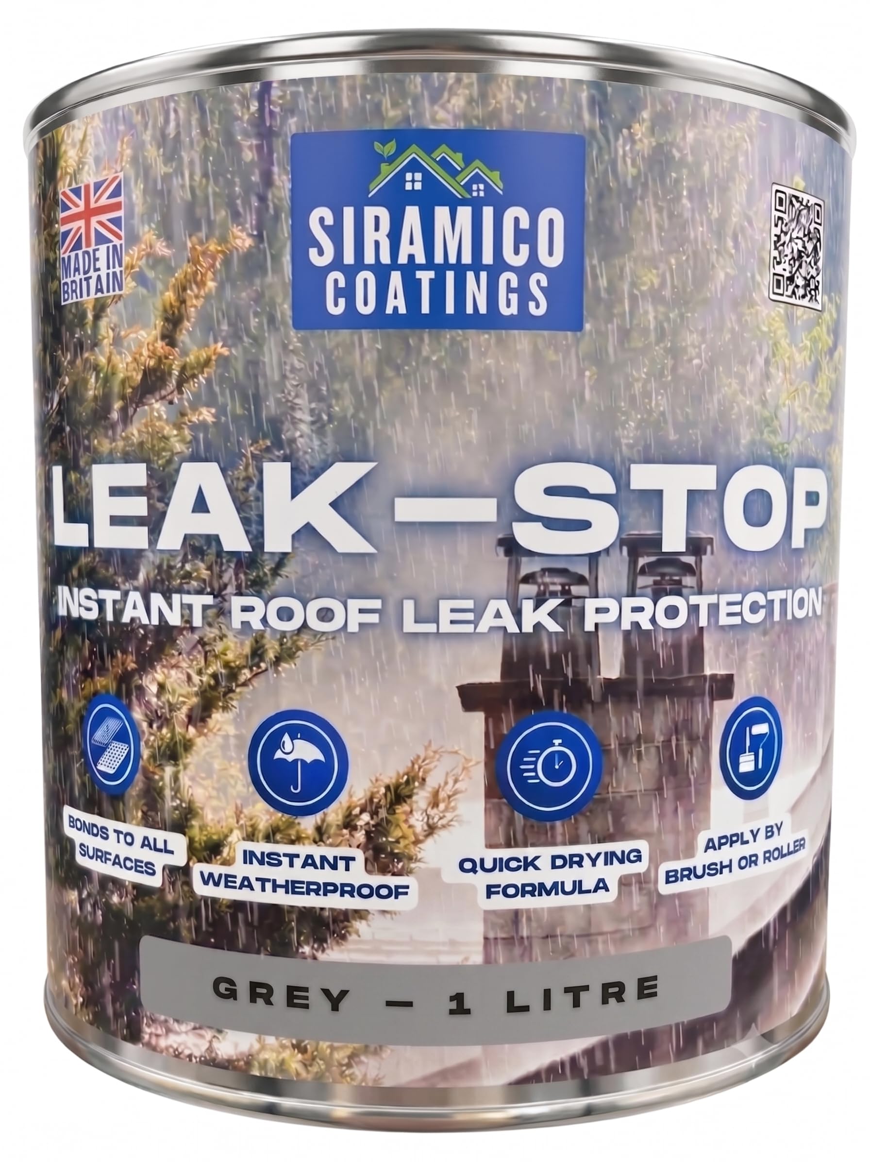 SIRAMICO COATINGS Leak Stop Rapid Leak Repair Paint Instant Waterproof Leak Sealer | GREY 1 Litre | Perfect for Flat and Pitched Felt, Shed & Garage Roofs | Easy to Apply & Fast Dry