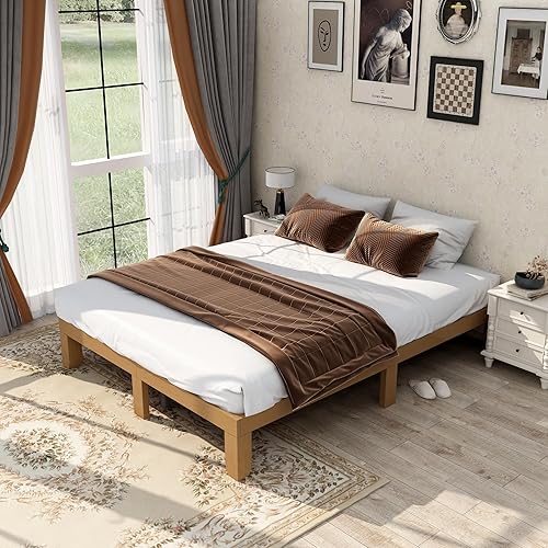 Miniatura 9 de Dolonm Cama de plataforma de madera maciza, no necesita somier, soporte de listones de madera fuerte, marco de cama de madera de 12 pulgadas, tamaño