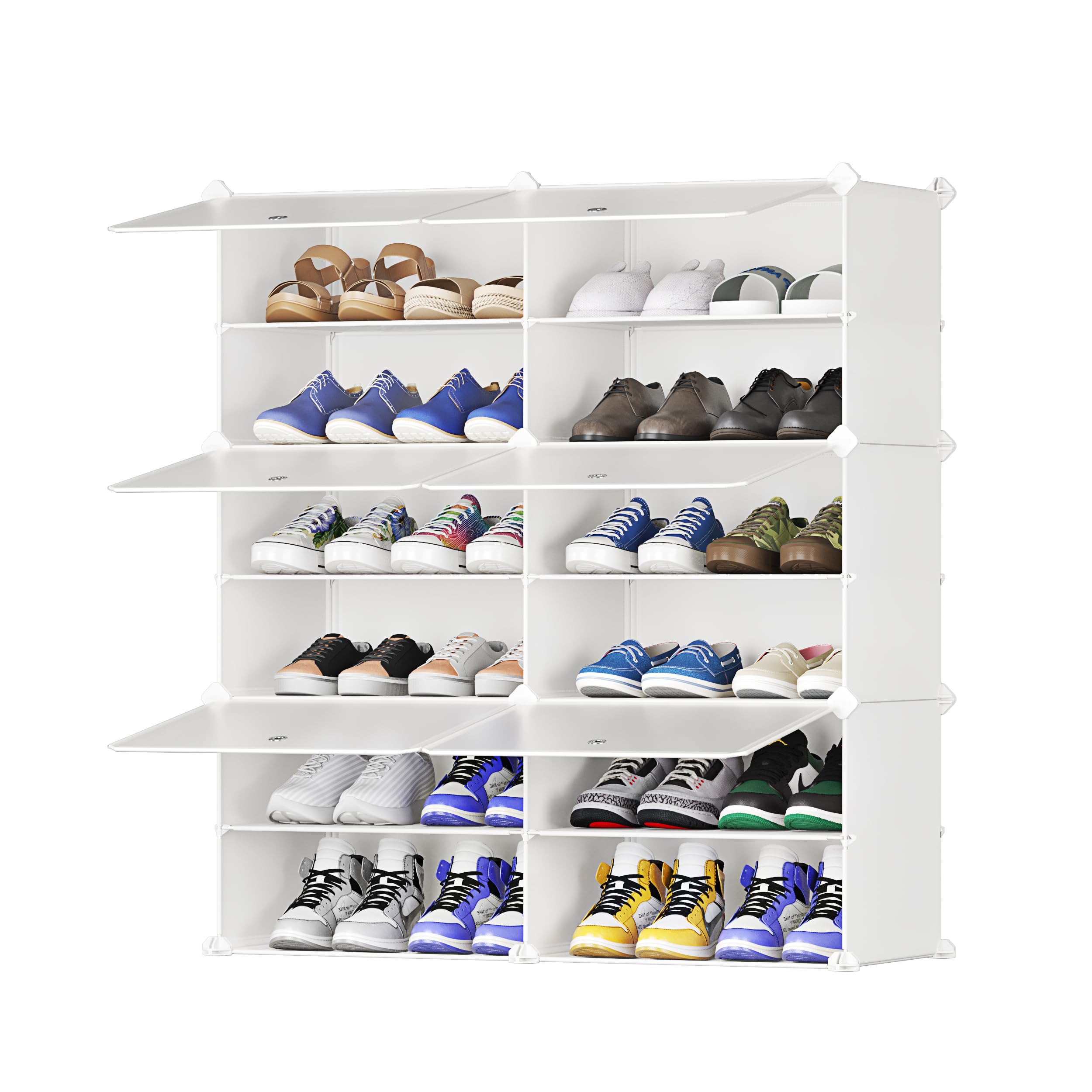 JOISCOPEShoe Cabinet, DIY Plastic Dustproof Portable Shoe Cabinet, Modular Shoe Cabinet for Hallway, Bedroom, Living Room, Entrance, White with Transparent Door, 2 x 6