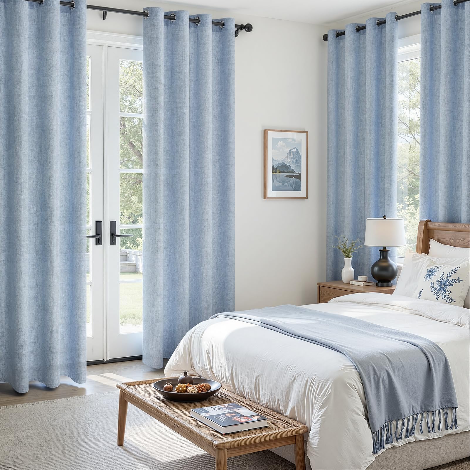 MRTREES Tenda in Voile Lino Semitrasparente Blu con Occhielli da Interno, Tende Moderne per Interni Soggiorno Moderne Camera da Letto Cameretta Bambini Salotto 2 Pezzi, 140x225 cm