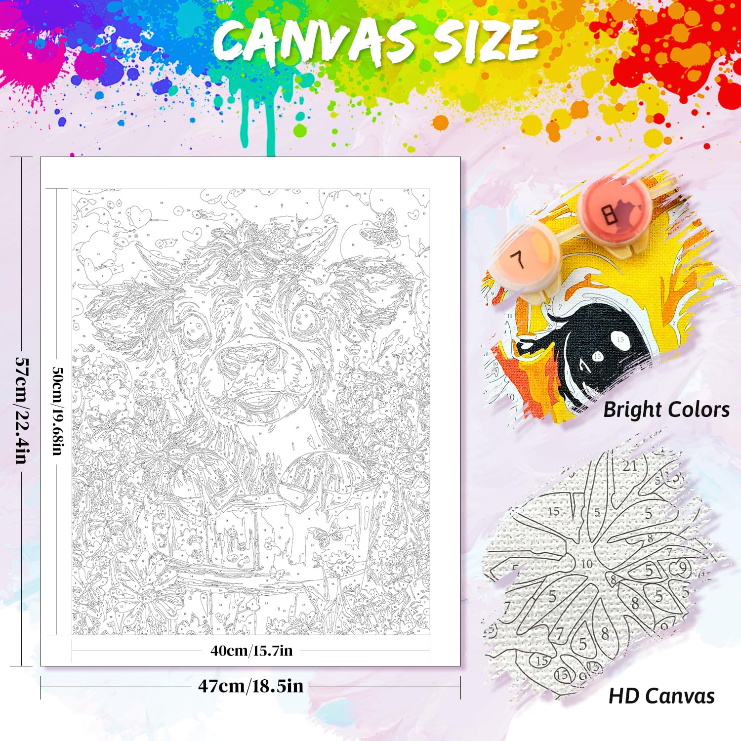 Condition photo showing New/Like New for yunnuo cow paint by numbers kit for adults,highland cow flowers paint by number canvas,acrylic simple painting by numbers for adults beginners,perfect for home wall decor and gifts(19.7x15.7 inches)