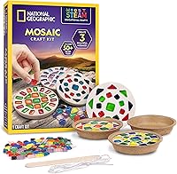 National Geographic Mosaic Kit for Kids - Create 3 Glass Tile Art Projects with Plaster, Molds, Templates & Tiles - Fun Mosaic Crafts