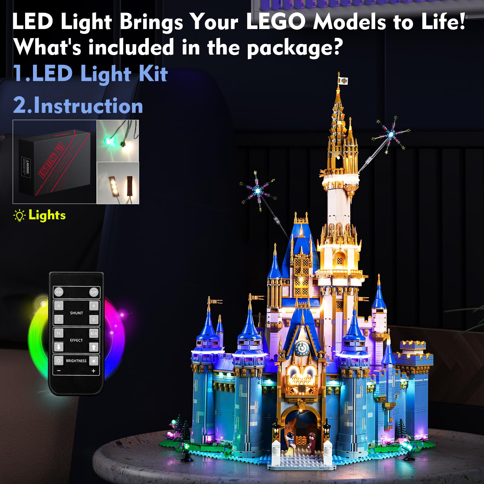 LocoLee LED Light Kit Compatible with Lego Castle, Upgraded Version Remote Control Creative Lighting Set Accessories Compatible with Lego Ideas 43222 for Fans (Lights Only, No Models)