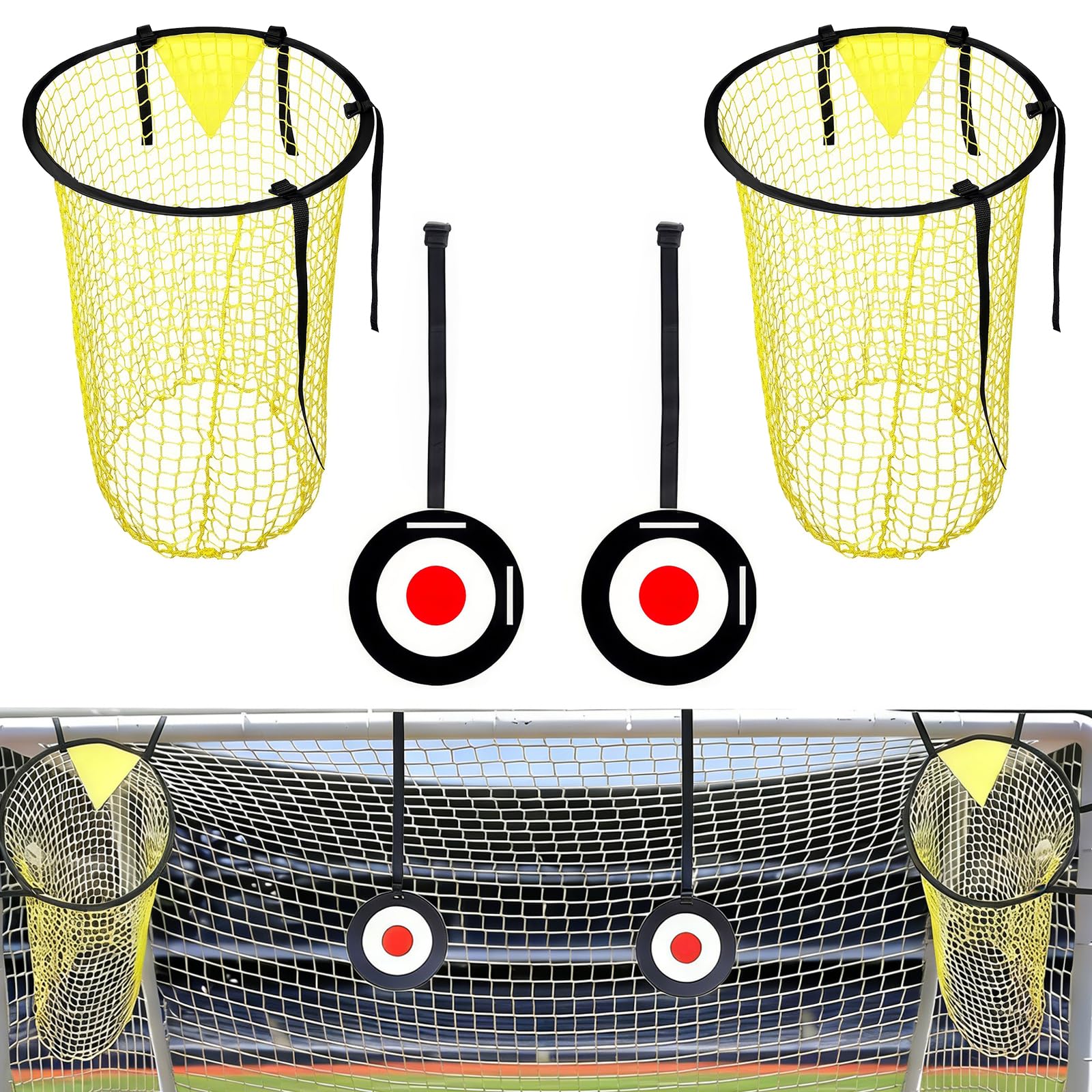 2Pcs Top Bins Football Targets with 2Pcs Corner Target Net for Kids Adults