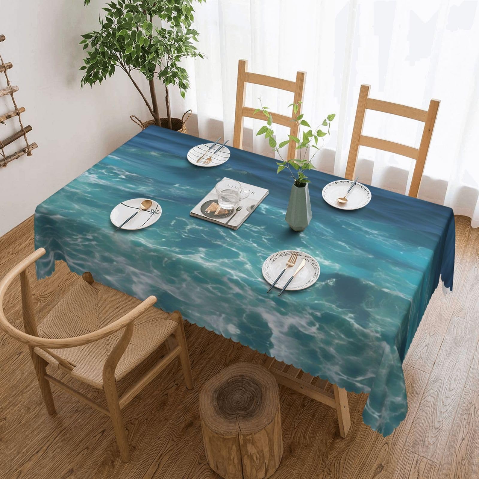 Nappe de table rectangulaire haut de gamme motif imprimé océan 137x182cm