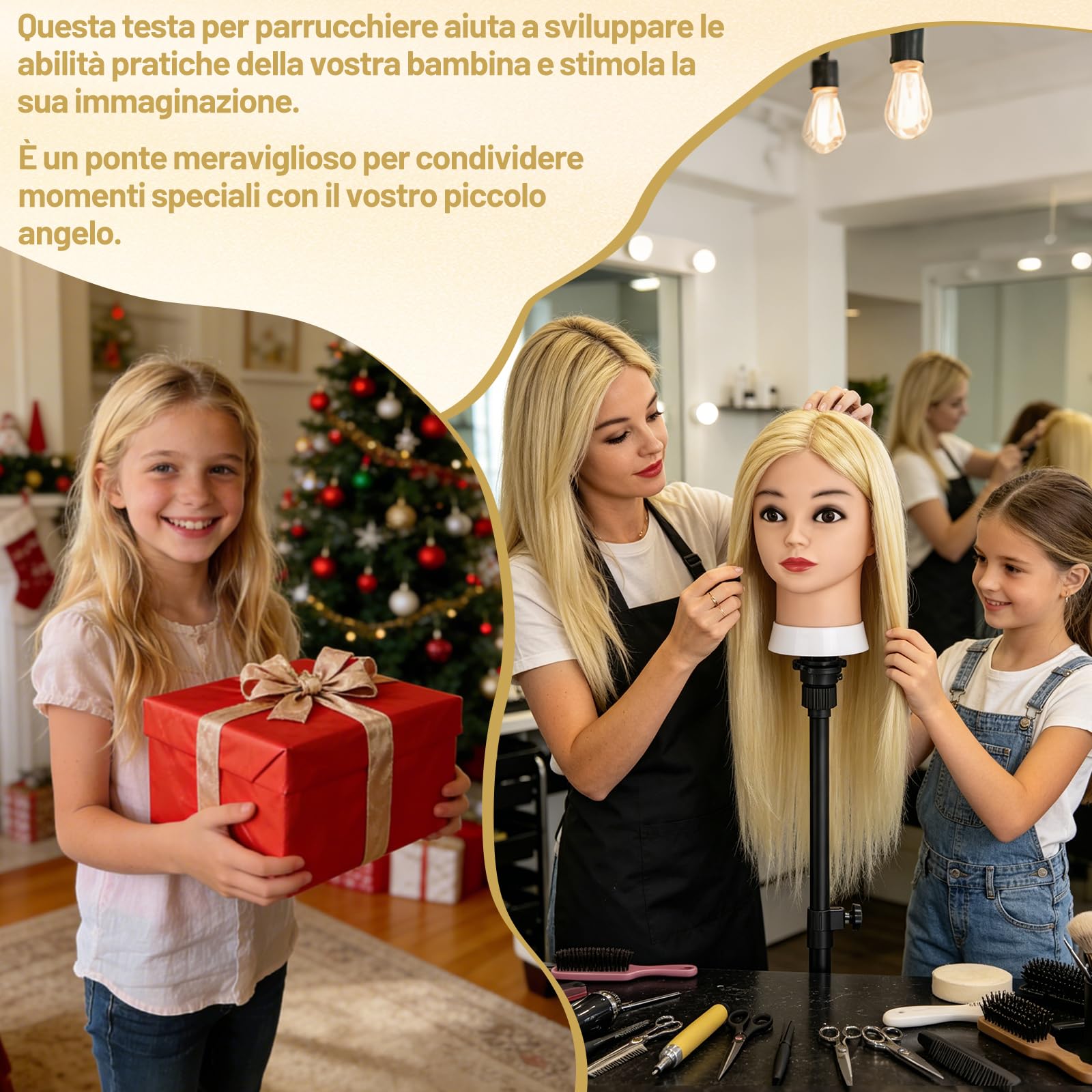 TwoWin Manichino Testina Parrucchiere 26 Pollici 66 cm Capelli 80% Naturali per Formazione Acconciature con Morsetto