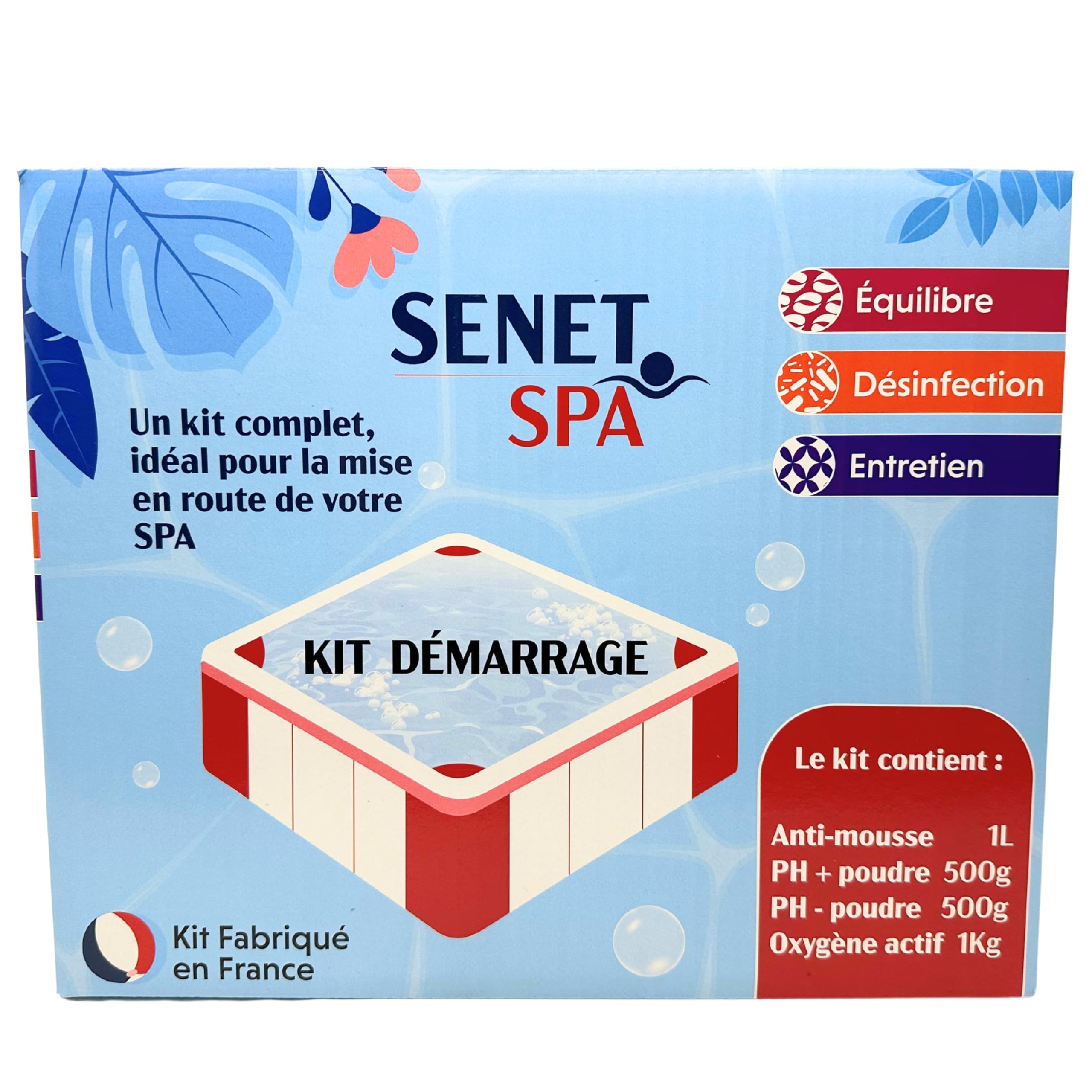 Kit Complet de Traitement pour Spa - Anti-Mousse, Régulateurs de pH et Oxygène Choc - Idéal pour Mise en Route et Entretien, Fabriqué en France