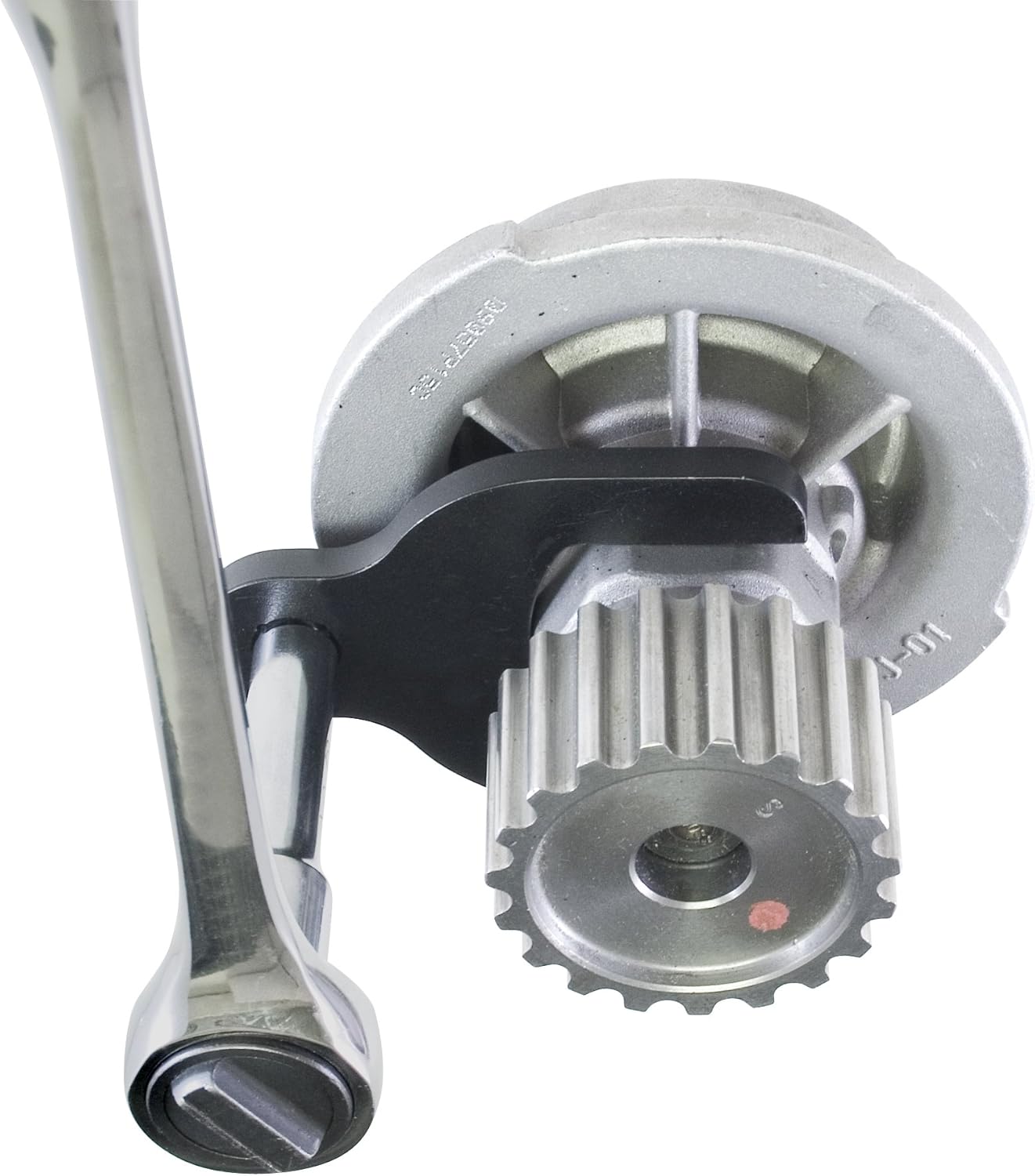 Lisle 13500 Water Pump Wrench in use on a water pump