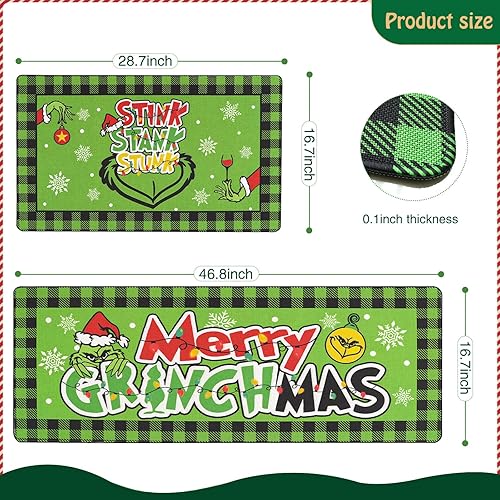 Miniatura 5 de Juego de 2 tapetes de cocina con texto en inglés "Merry Christmas", color rojo y verde, antideslizantes, absorbentes, tapetes de cocina para el