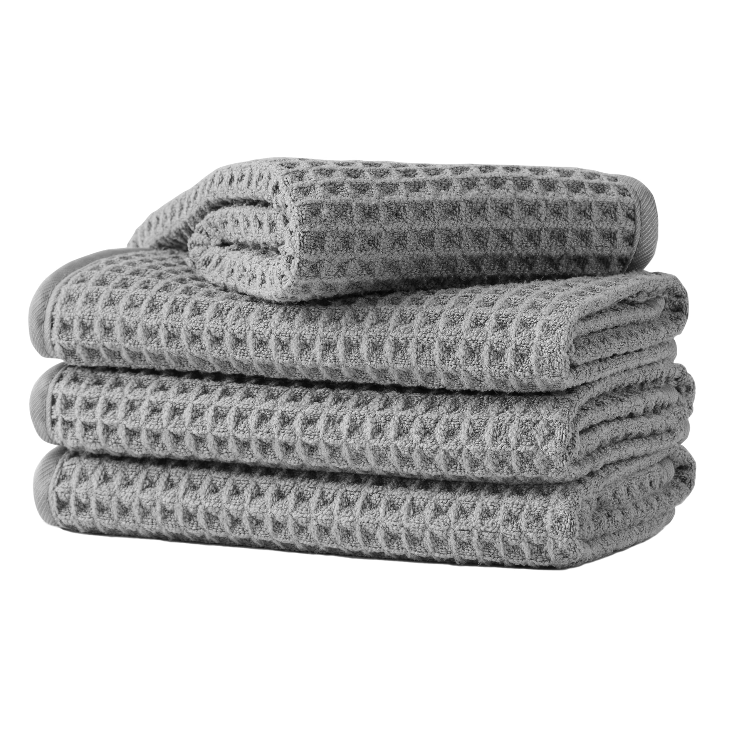 Microfiber Waffle Face Towels, 4 Pieces, Soft, Absorbent, Fast Drying, Lint Free (Gray)