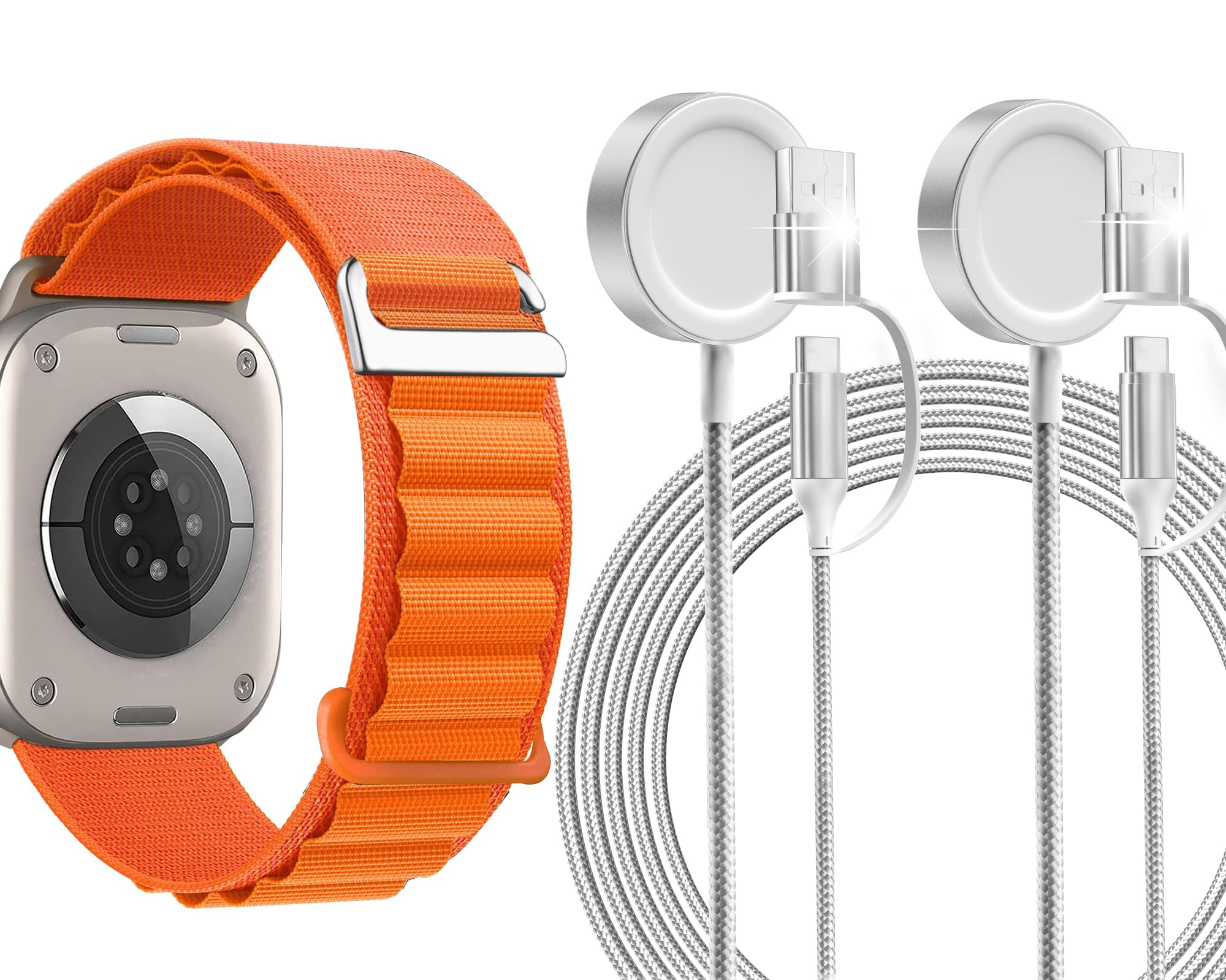 1 Pack for Apple Watch Alpine Loop Nylon Ultra 2/Ultra Band, 2 Pack Apple Watch Charger, Magnetic Wireless Fast Wireless Charging Cord Cable for USB C/USB A