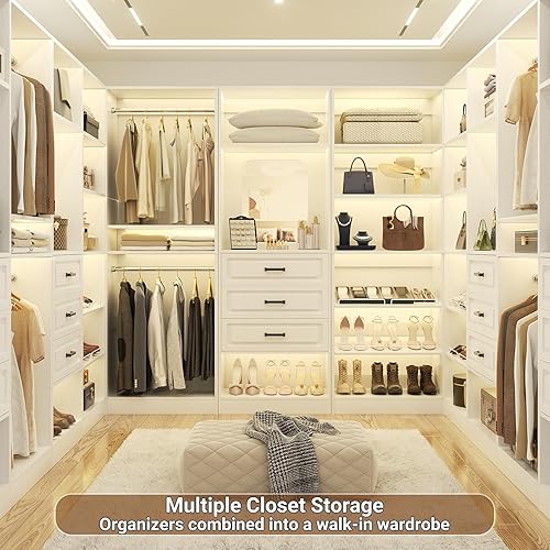 Miniatura 7 de Unikito Sistema de armario independiente de 25 pulgadas con 3 cajones, organizador de armarios con estantes de almacenamiento y espejo, sistemas de