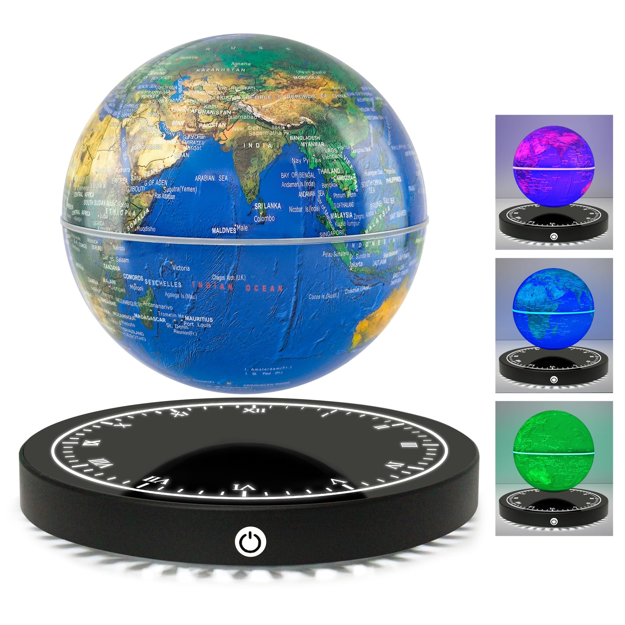 Globo flotante de levitación magnética con luces LED, lámpara de globo giratoria de 16 colores con base de reloj para decoración de escritorio de oficina en casa, accesorios tecnológicos