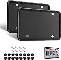 Vista 1 de Marcos de silicona para matrícula, soporte negro para placa delantera y trasera, fácil de instalar, juego de 2 soportes para matrícula con tapas