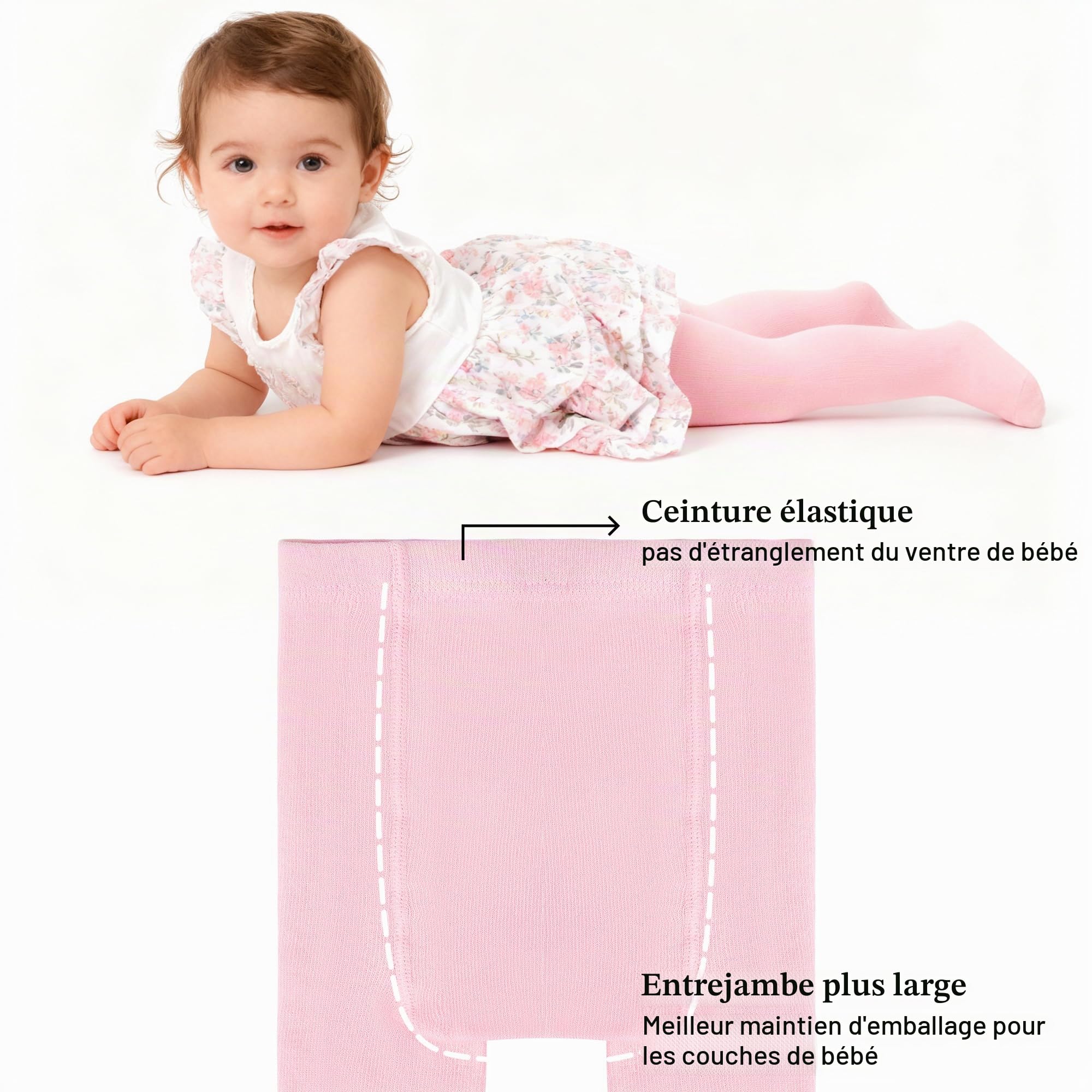 GENTABY Lot de 4 paires de collants en coton pour bébé - Pour nouveau-né - Noir et blanc - Rose - Gris - 18 mois - 24 mois