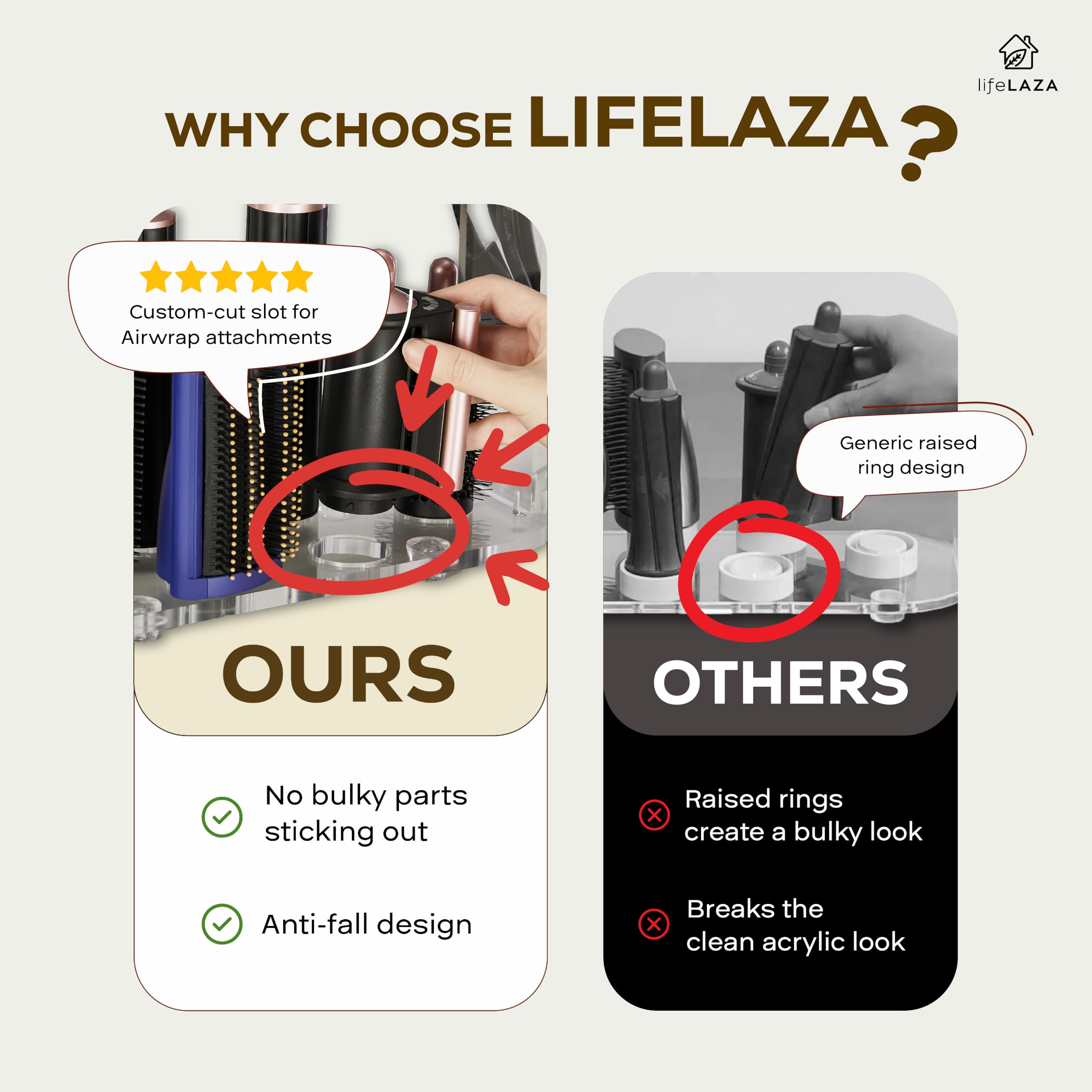 LifeLAZA Acryl-Halter und Organizer, kompatibel mit Airwrap von Dyson und Airwrap-Aufsätzen, Airwrap-Ständer, Arbeitsplatten-Airwrap-Styler-Gestell, kompatibel mit Airwrap-Zubehör