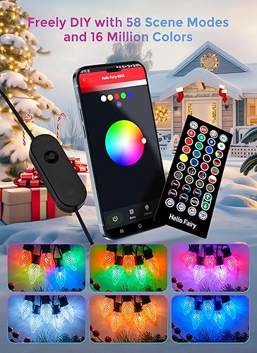 Miniatura 9 de Brightown Luces LED de Navidad C9 para exteriores, 150 LED RGB inteligentes para árbol de Navidad, sincronización de música, control por aplicación,