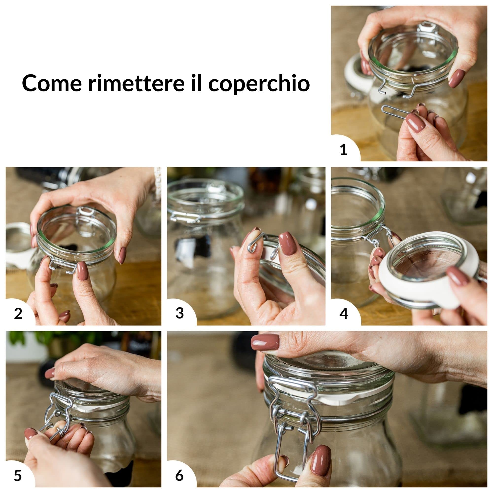 Creative Home Set 10 Barattoli in Vetro con Chiusura a Clip, 500 ml | 10 vasetti da 500 ml, vetro trasparente, chiusura a clip, 12 etichette, per sale zucchero caffè biscotti