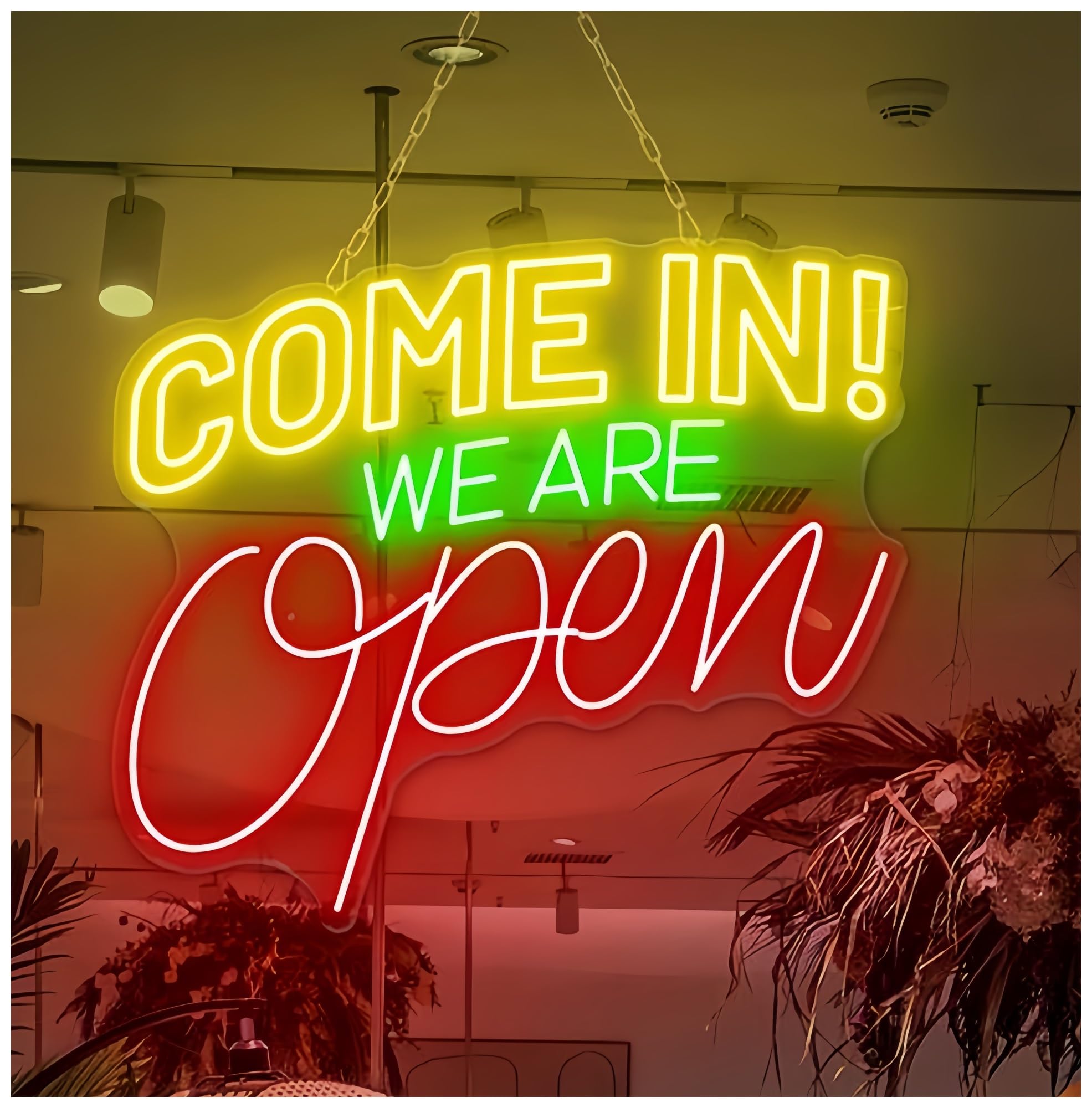 Sign Lamp Come in We're Open Neon Sign Restaurant BBQ Coffee Shop for Business Welcome 63X62cm(A)