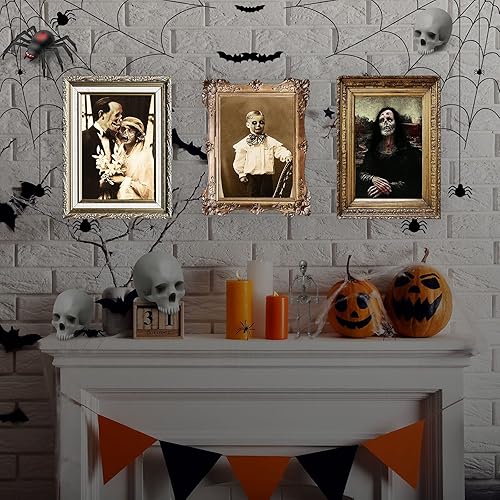 Miniatura 4 de BBTO Decoraciones de Halloween 3D cambiantes de cara de terror, retratos en movimiento, retratos de mansión gótica, marco de fotos de mesa,