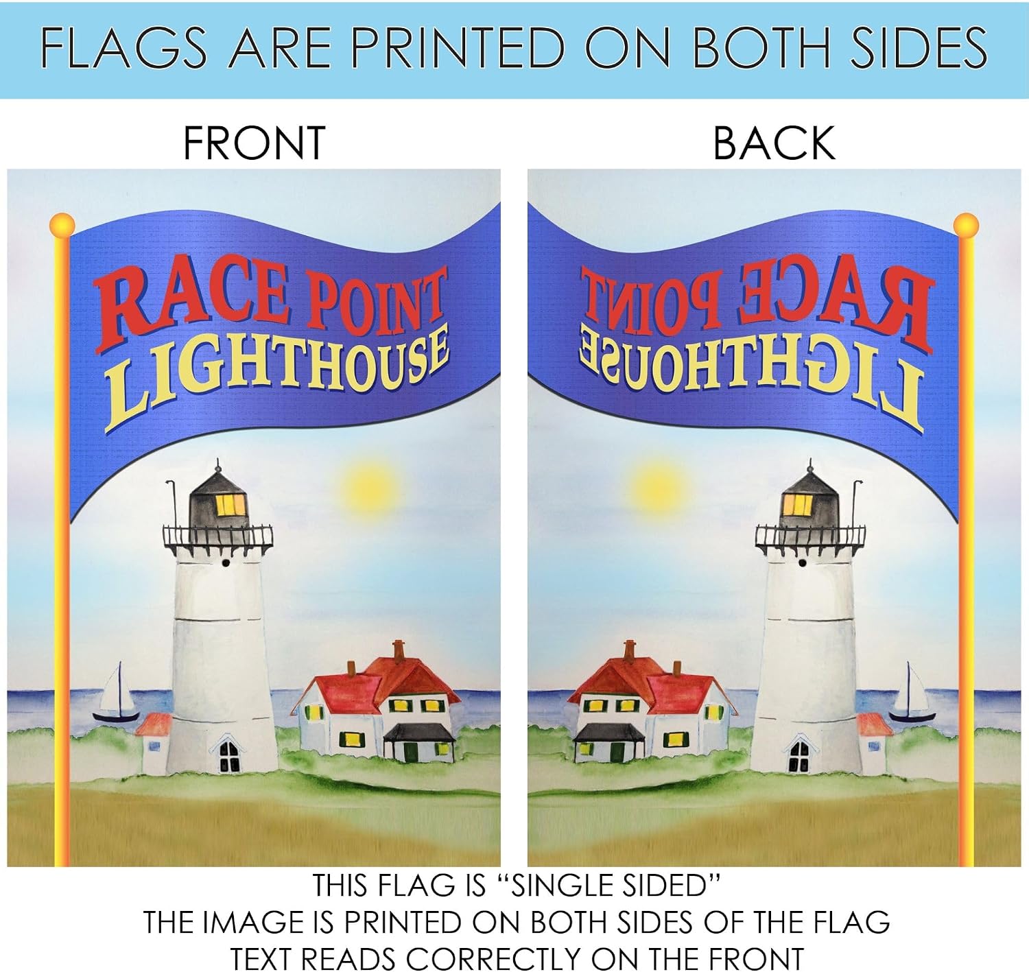 Toland Home Garden 1012036 Race Point Lighthouse Race Point Flag 28x40 Inch Double Sided for Outdoor House Yard Decoration