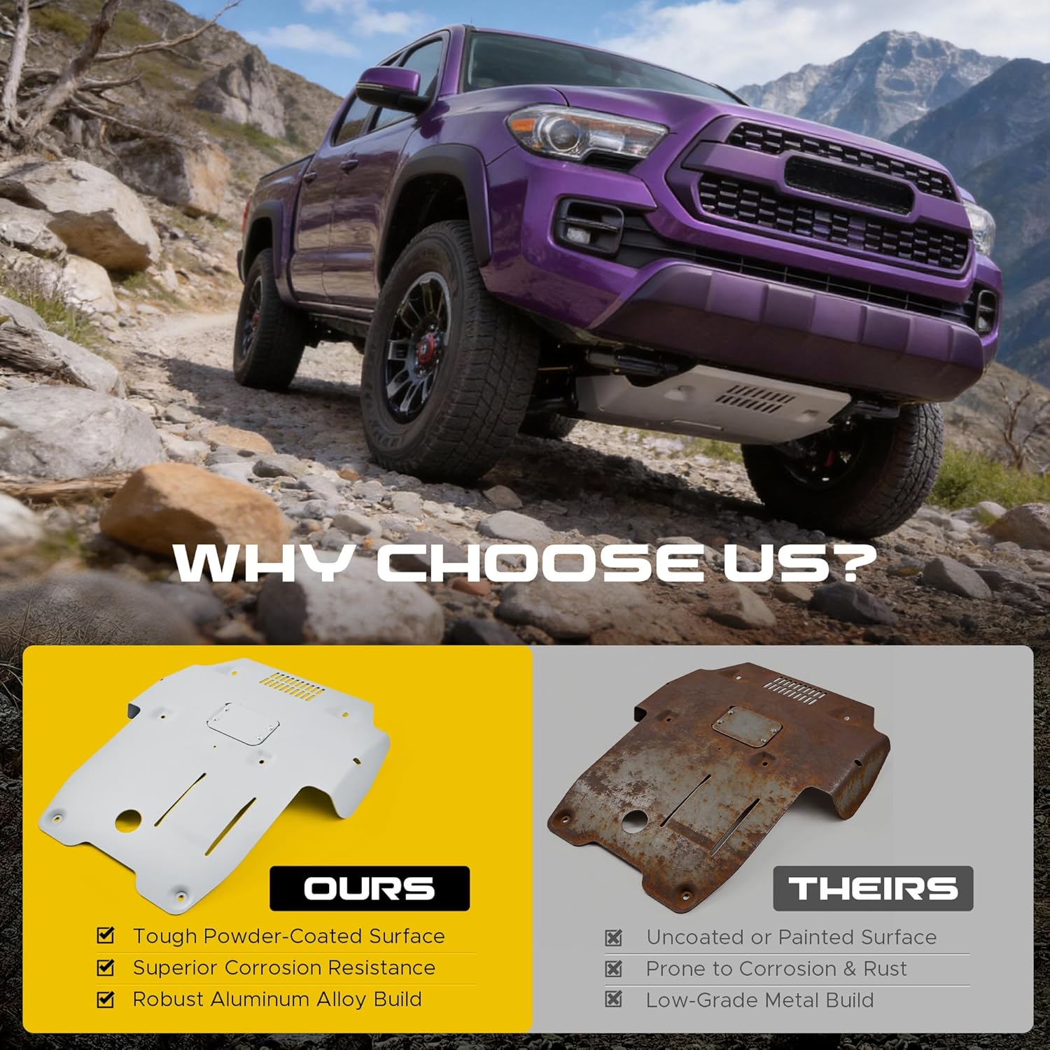 VRC Front Skid Plate Protection Compatible with 2016-2023 Toyota Tacoma Replacement for PTR60-35190 Aluminum Alloy Powder Coated (2016-2023 Toyota Tacoma)