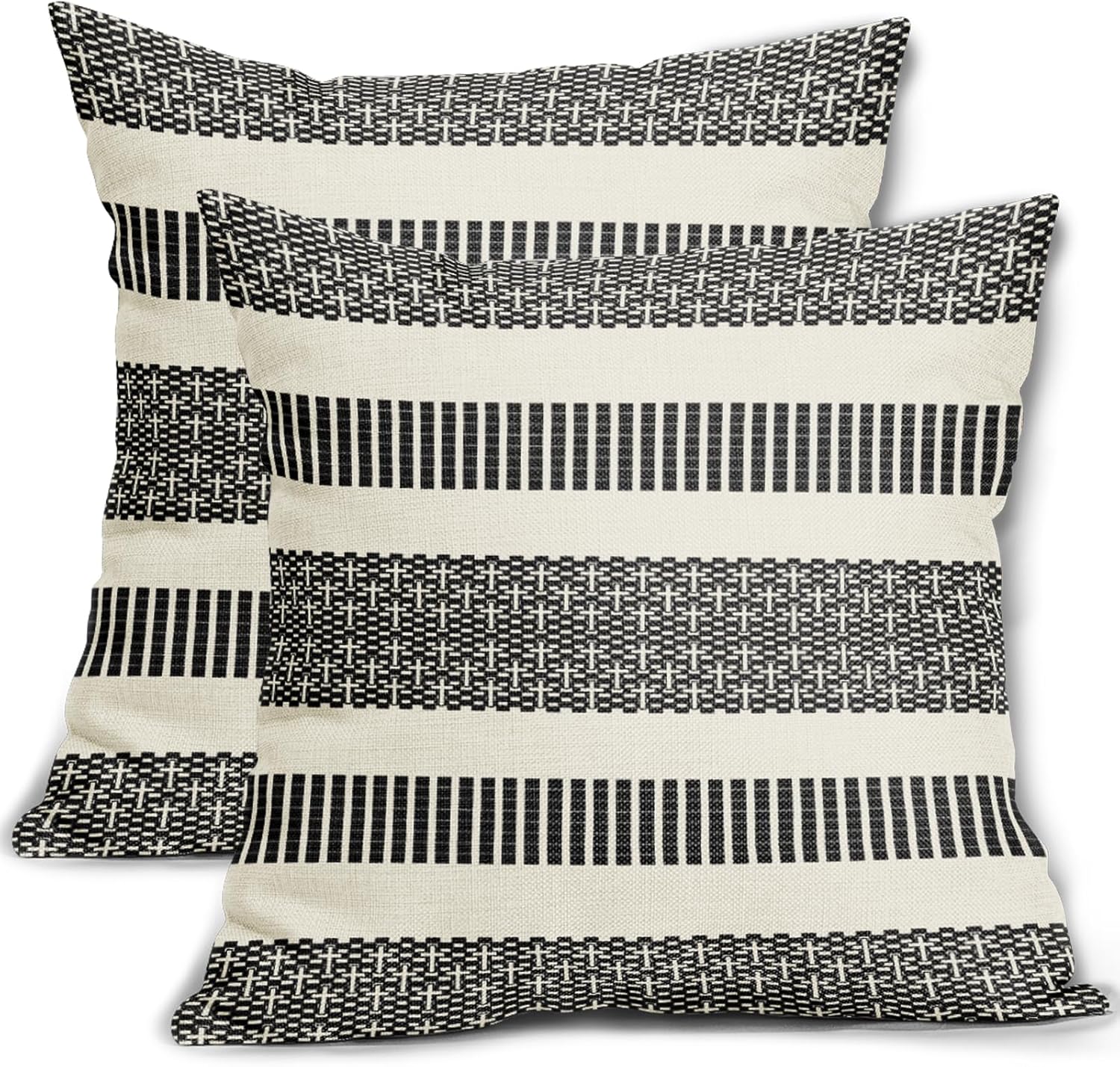 Black Striped Pillow Covers 24x24 Set of 2 Boho Stripe Pattern Print Cream White Decorative Throw Pillows Outdoor Modern Pillowcase Square Cushion Case for Home Sofa Couch Bed