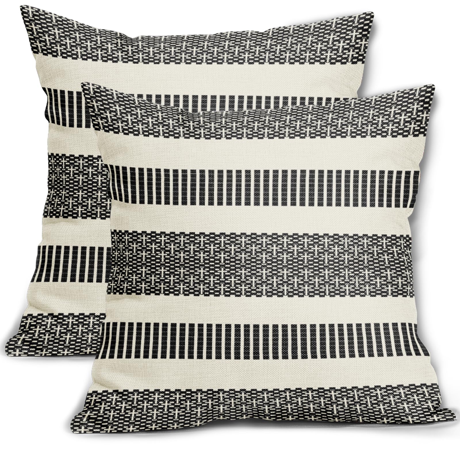 Housses de coussin bohème 45x45 cm blanc crème en lot de 2 pour décoration de canapé