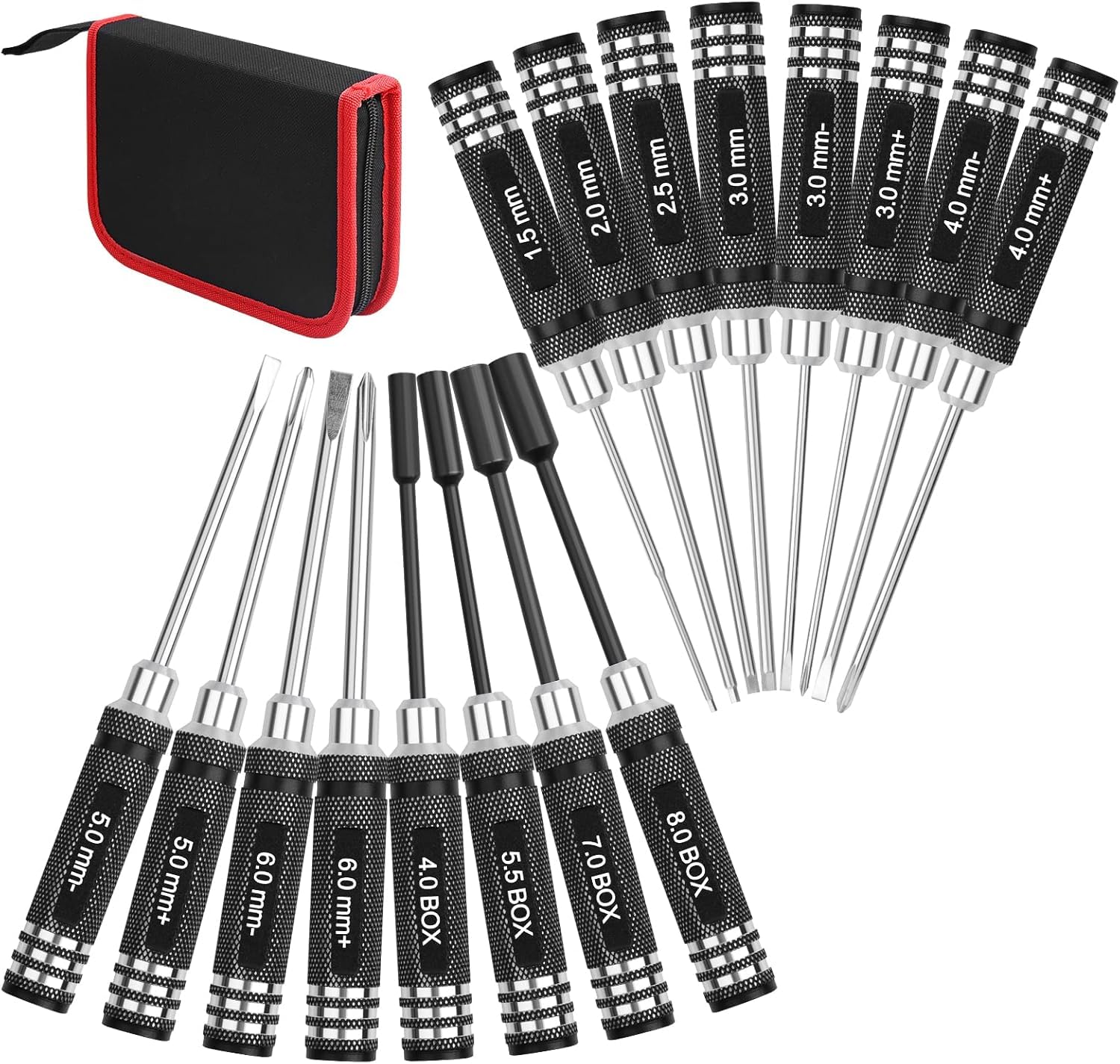 Craznick Schwarz Rc Hex Screwdriver Tool Set: 4*Hex Driver 8*Screwdrivers 4*Nut Wrench Repair Tool Kit Socket Screwdrivers For Rc Quadcopter Helicopter Fpv Drone Car Airplane