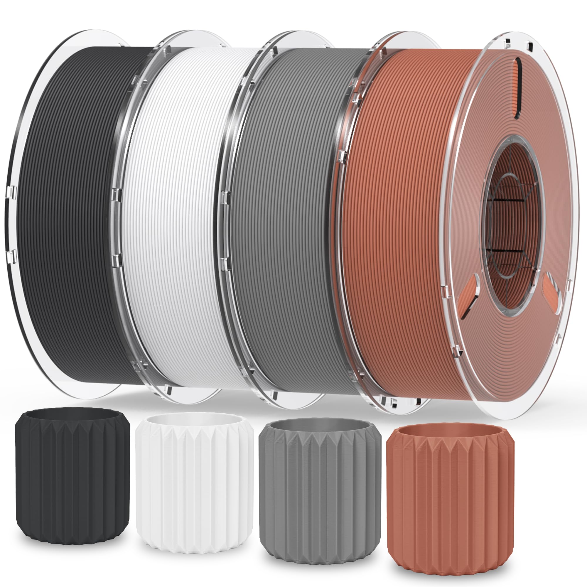 RAMBERY Paquete de filamentos PLA mate para impresora 3D, 4 kg, filamento PLA de acabado liso mate de 1.75 mm, empaquetado individualmente al vacío, 1 kg (2.2 libras) x 4 unidades, negro/blanco/gris