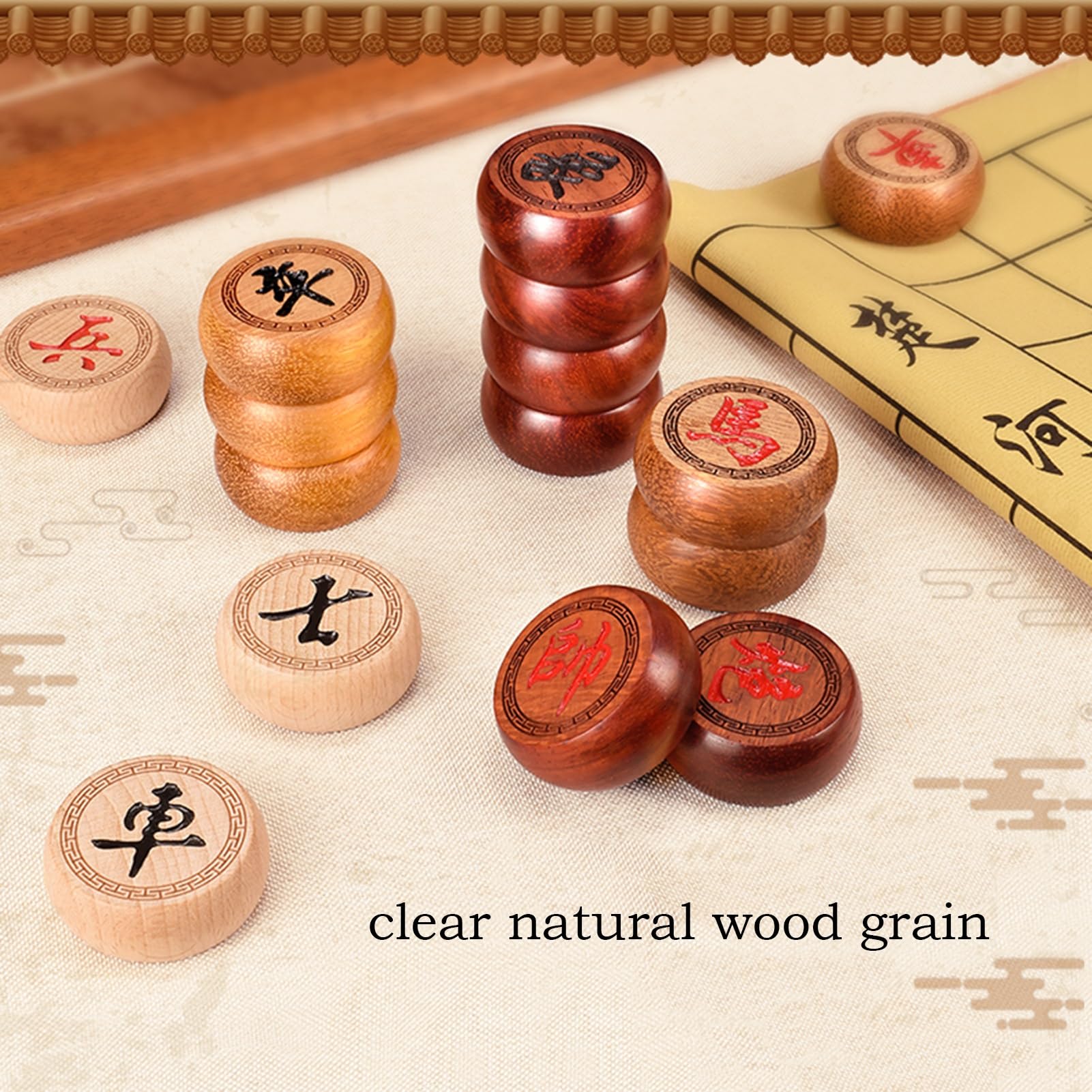 Scacchi Cinesi Xiangqi per 2 Giocatori, Gioco di strategia, Set da Viaggio Portatile con Scacchiera in Pelle (Palissandro Nero)