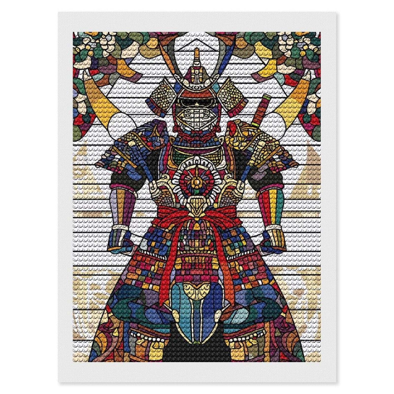 Junmoney Stained Glass Samurai Warrior DIY Diamond Art Canvas Kit 12"x16", Farmhouse Decor, Vintage Style Decor, Handmade Wall Decor, Canvas Picture