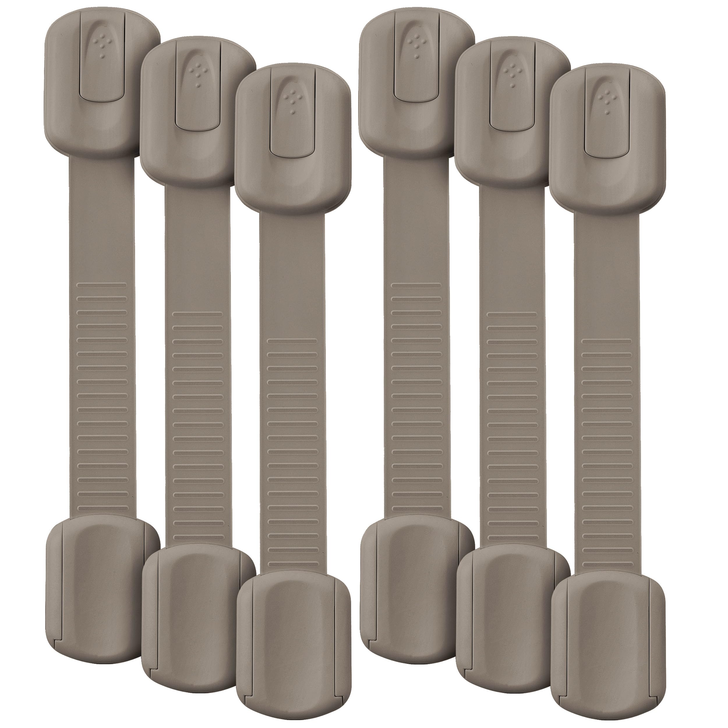 Bates- Child Safety Strap Locks, 6 Pack, Warm Gray, Baby Cabinet Locks with Adjustable Strap Length
