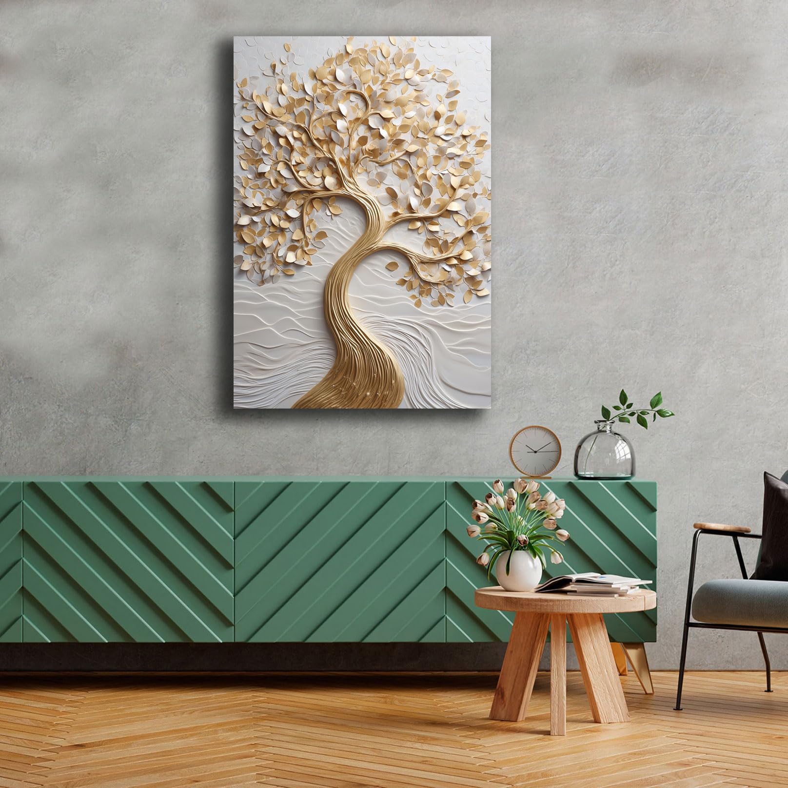 Printerland Quadro Verticale moderno Soggiorno Albero della Vita grigio Stampa su tela Canvas Astratto Camera da Letto (7, 70x100 cm, Canvas intelaiato)